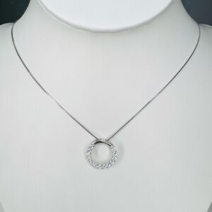 Elegant 18K White Gold and Sterling Silver Circle Pendant Necklace